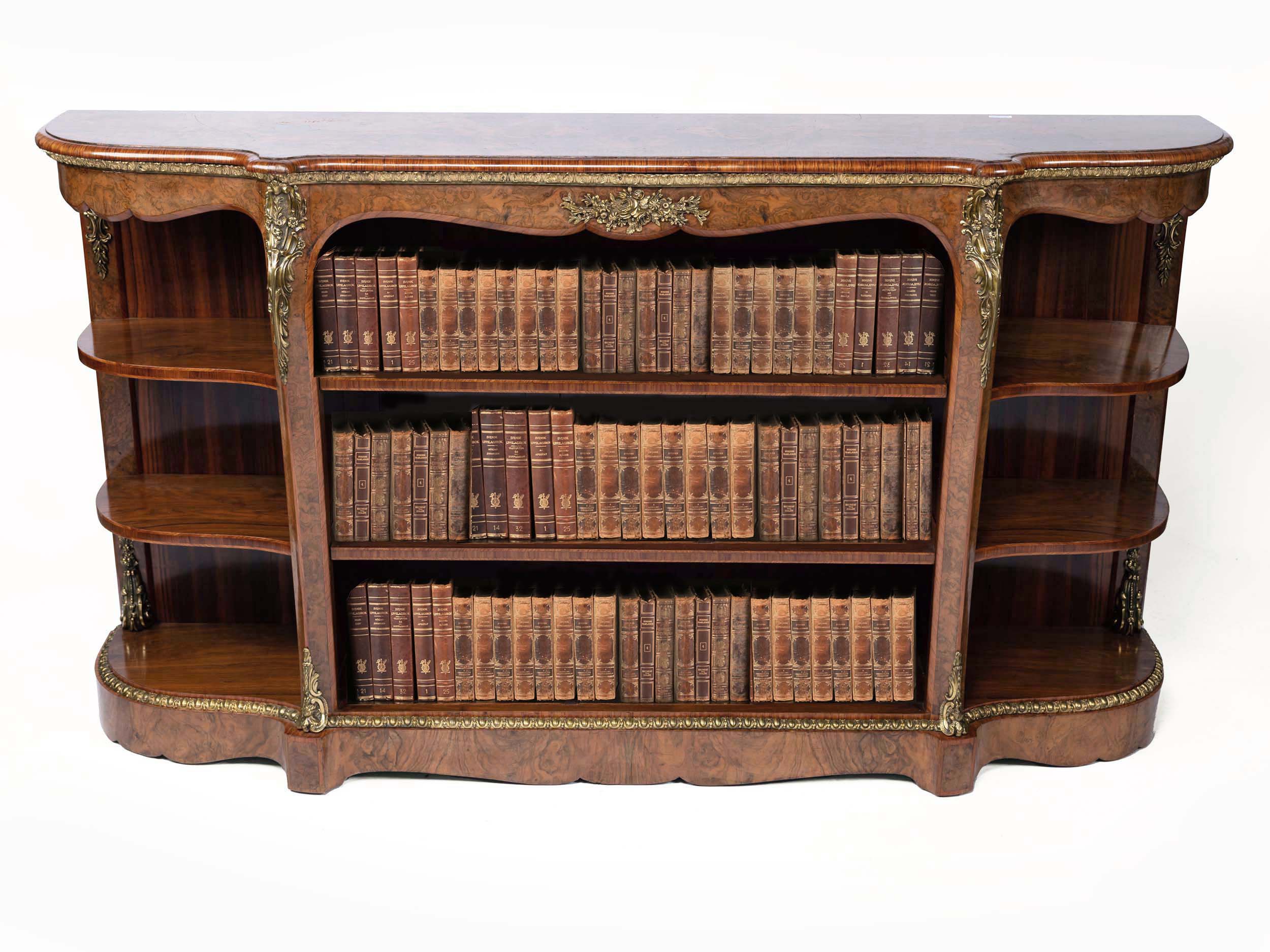 19th century English burr walnut antique bookcase