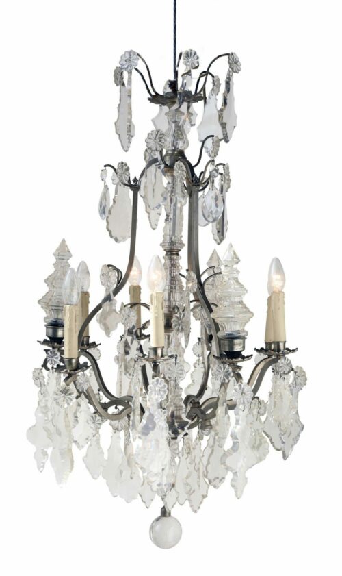 19th Century Six Branch Silvered Crystal Chandelier 22L105 a 1 scaled