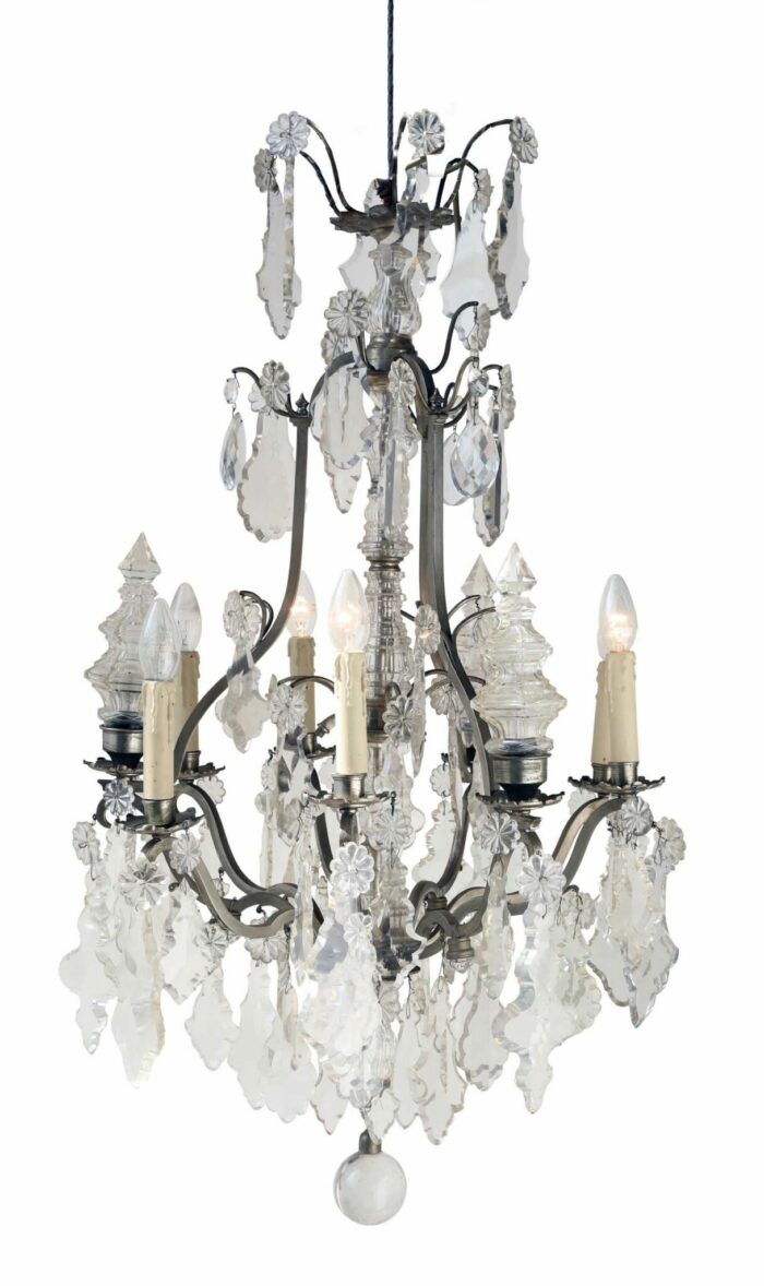 19th Century Six Branch Silvered Crystal Chandelier