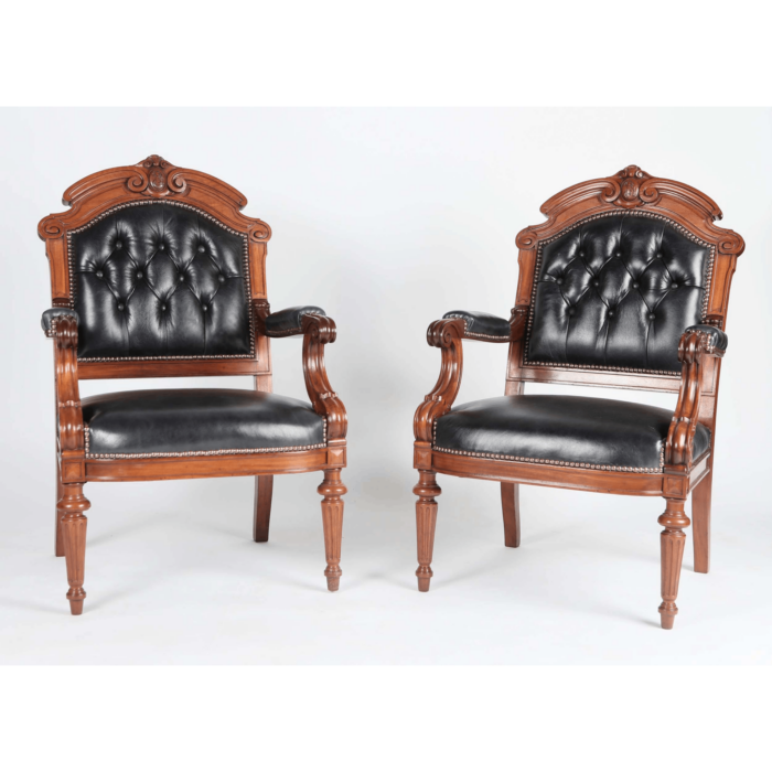 Pair 19th Century French Mahogany Arm Or Desk Chairs