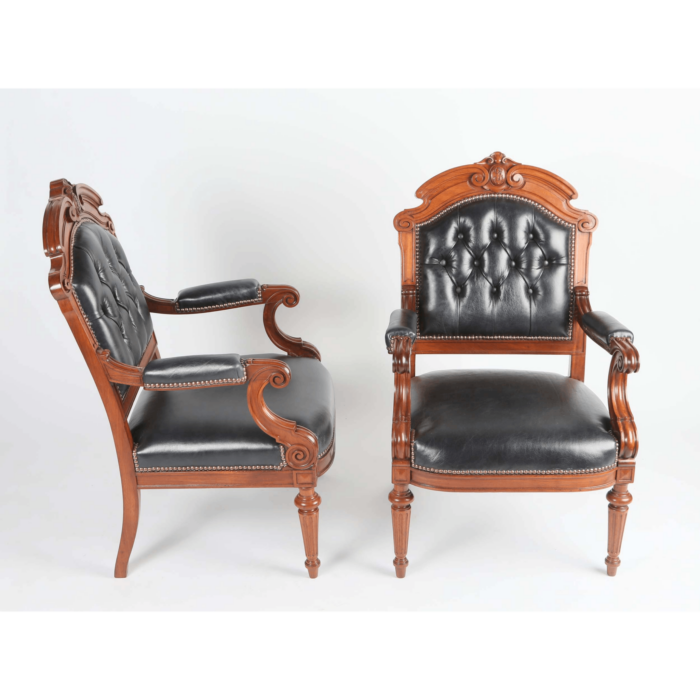 Pair 19th Century French Mahogany Arm Or Desk Chairs - Image 3