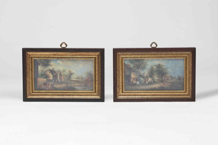Pair Early 20th Century English Paintings with Country Scenes