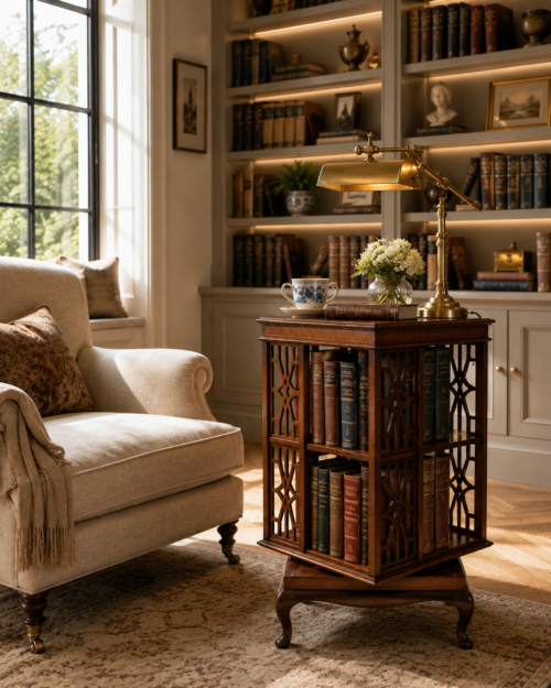19th century English revolving antique bookcase