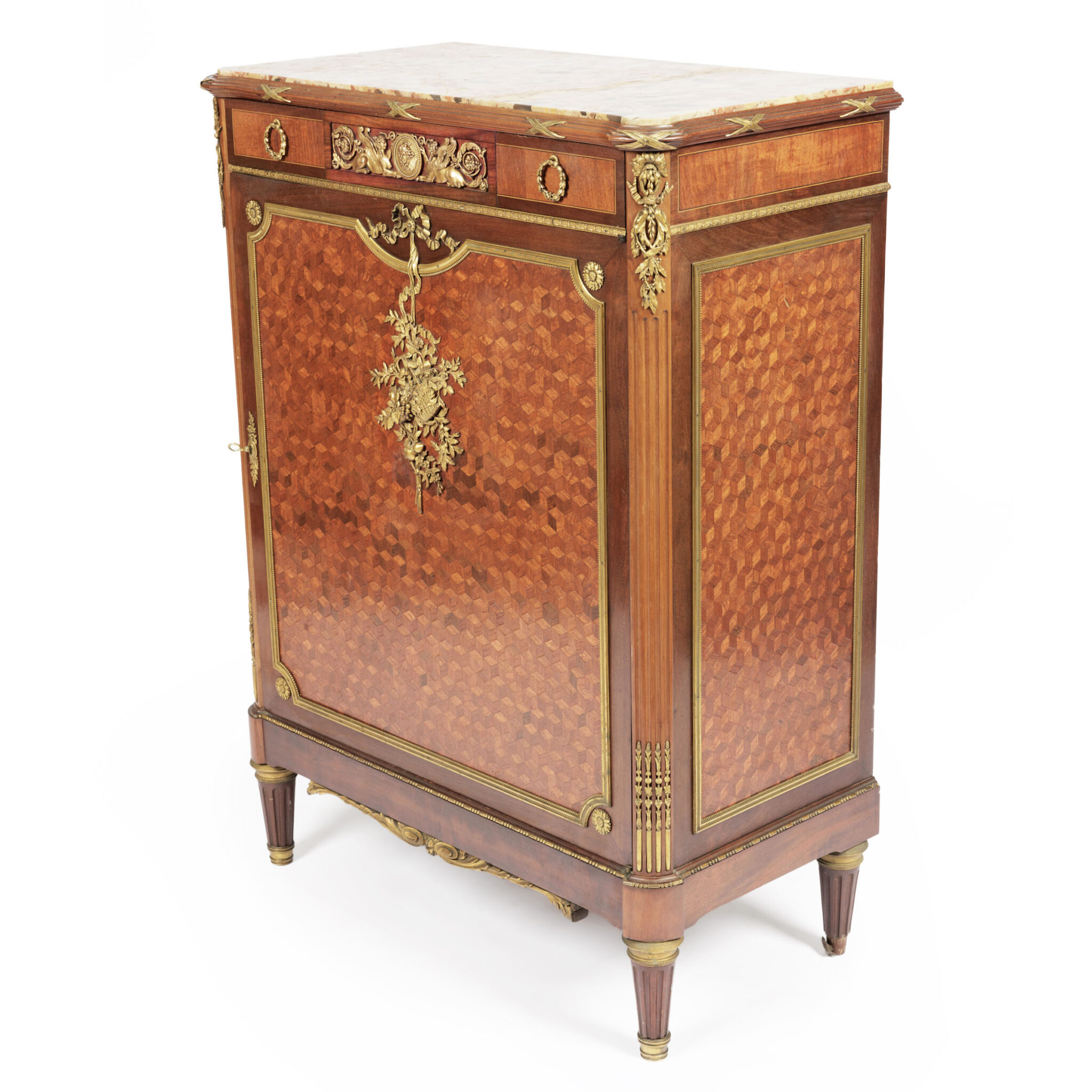 Exceptional 19th Century French Parquetry Side Cabinet 2307R 1 scaled