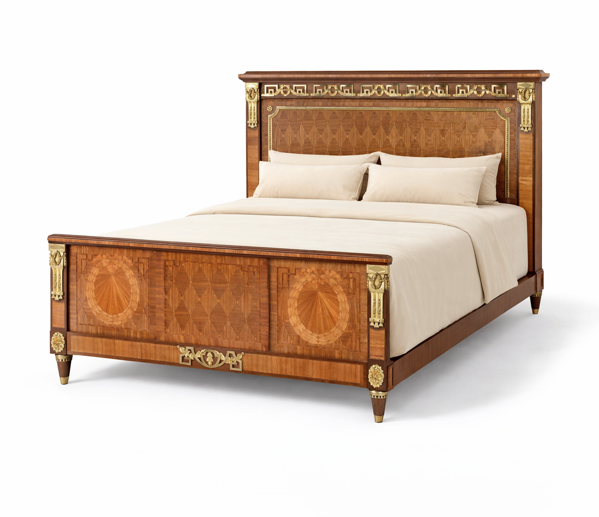 French Louis XVI Antique Bed – Inlaid Marquetry & Parquetry Queen 571 French Louis XVI Antique Bed with Inlay