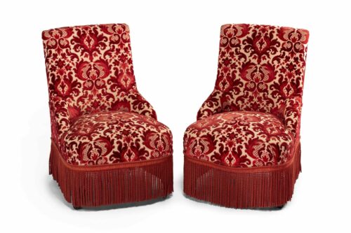 Pair 19th Century French Velvet Slipper Chairs 2350R A scaled