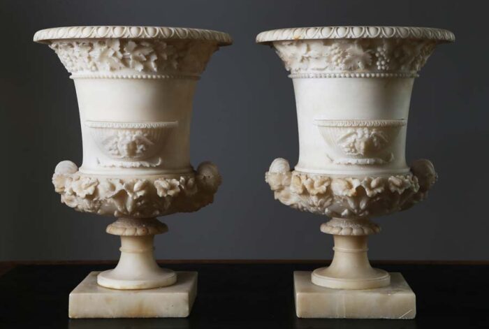 Pair Antique Alabaster Urns 1964LWK a