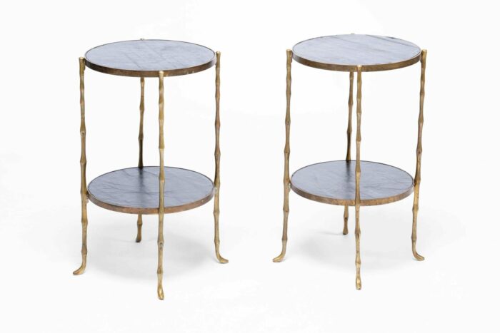 Pair 1930's Brass & Leather Side Tables