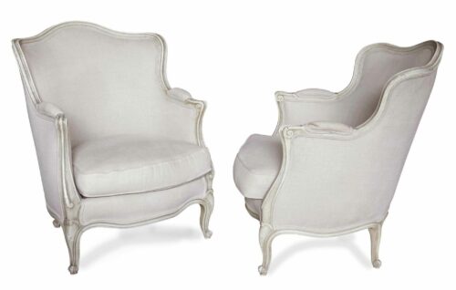 Pair French Louis Bergere Antique Armchairs 22L118 2 scaled