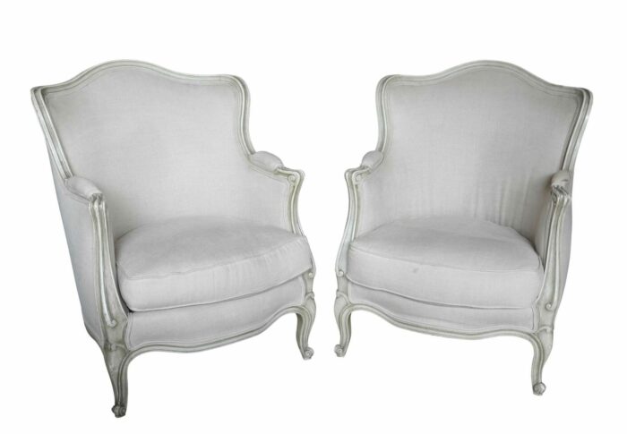 Pair French Louis Bergere Antique Armchairs - Image 6