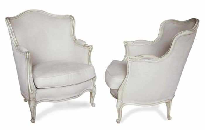 Pair French Louis Bergere Antique Armchairs - Image 5