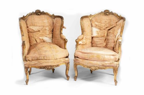 Pair Gilded Louis XV Wing Chairs 2329R a scaled