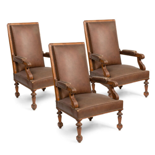 Three Matching 19th Century French Oak Library Armchairs