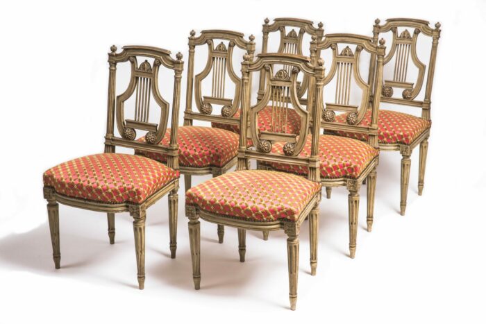 Set Of 6 19th Century French Decorated Louis XVI Dining Chairs