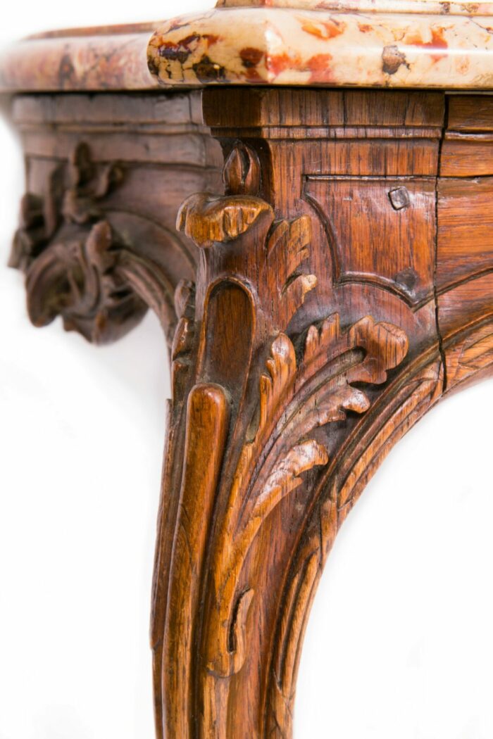 Rare Pair of Early 19th Century French Provincial Louis XV Oak Console Tables of Small proportions. - Image 5