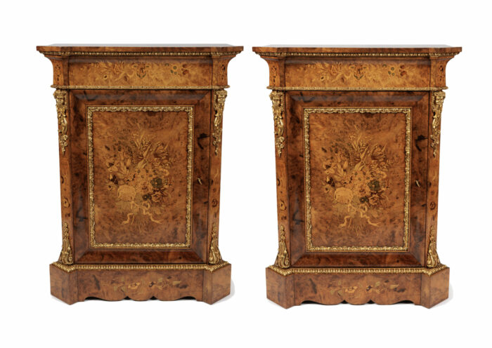 Pair 19th Century Marquetry Pier Cabinets Antique