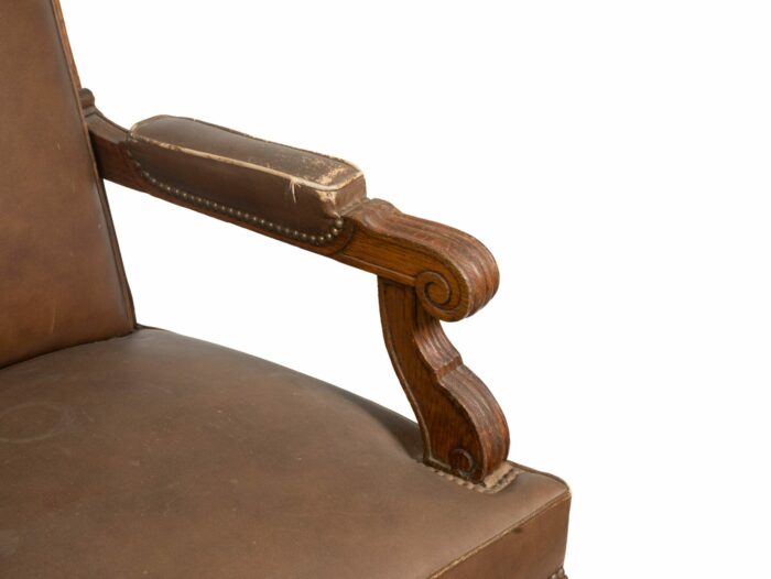 Three Matching 19th Century French Oak Library Armchairs - Image 4