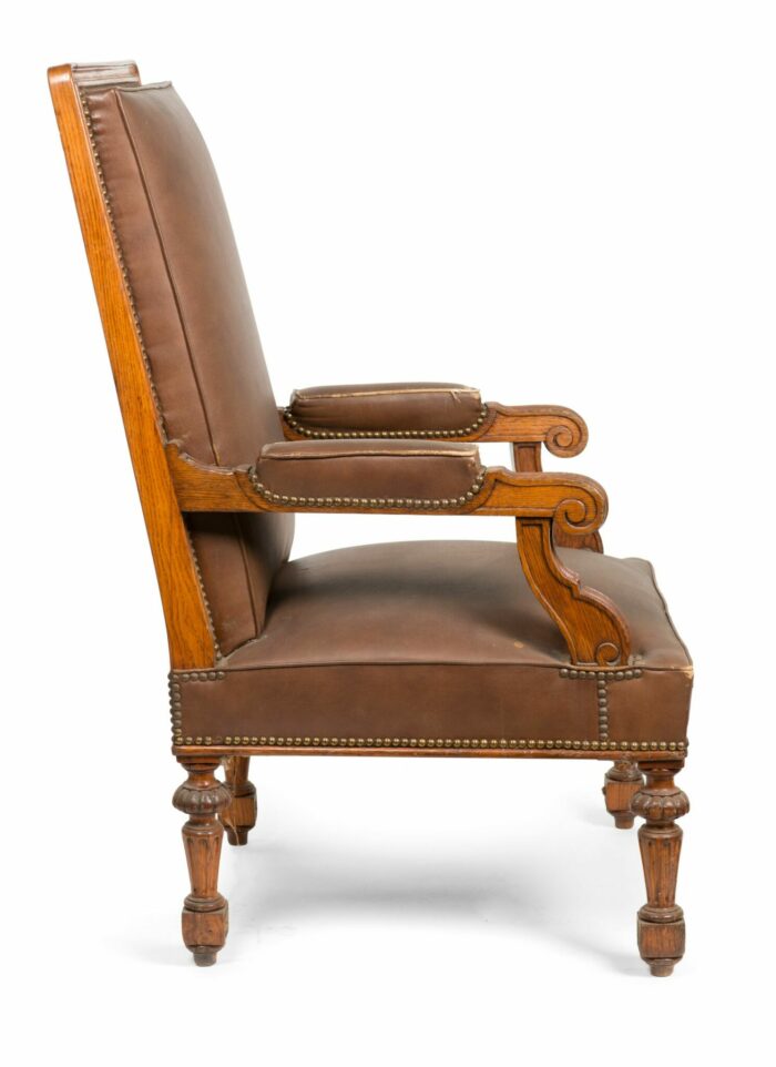 Three Matching 19th Century French Oak Library Armchairs - Image 3