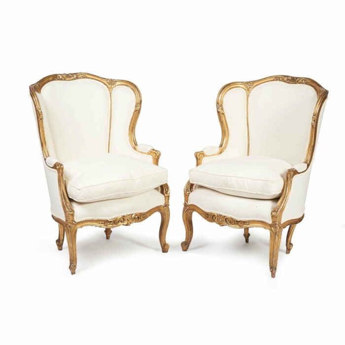 Pair Louis XV Gilded Bergere Armchairs