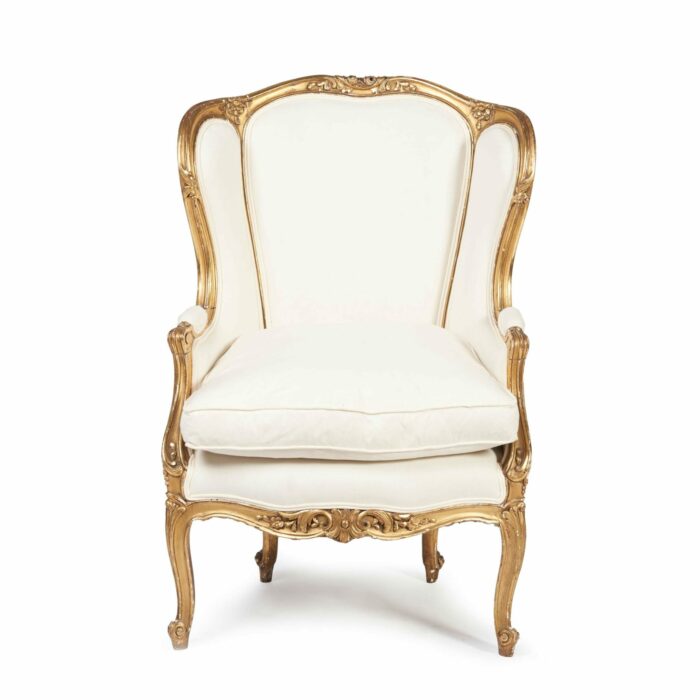Pair Louis XV Gilded Bergere Armchairs - Image 7