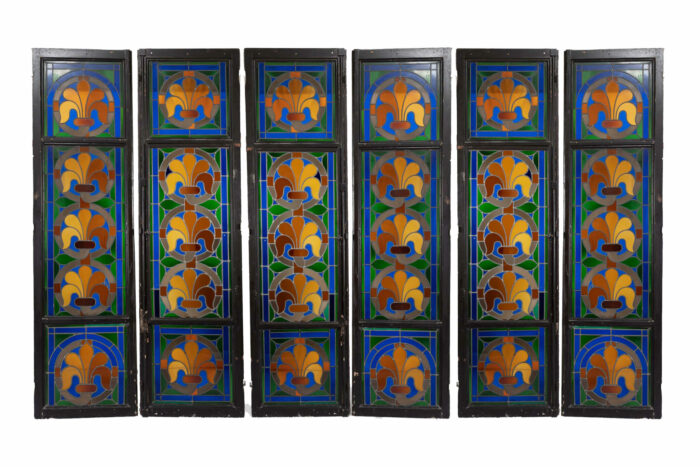Set Six Early 20th Century French Stained Glass Doors