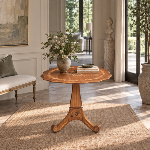 19th century side table with inlaid butterfly in classic contemporary entry hall.