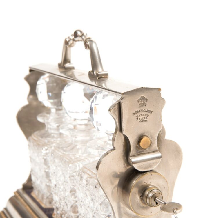 Early 20th Century Crystal & Silver Antique Tantalus - Image 3
