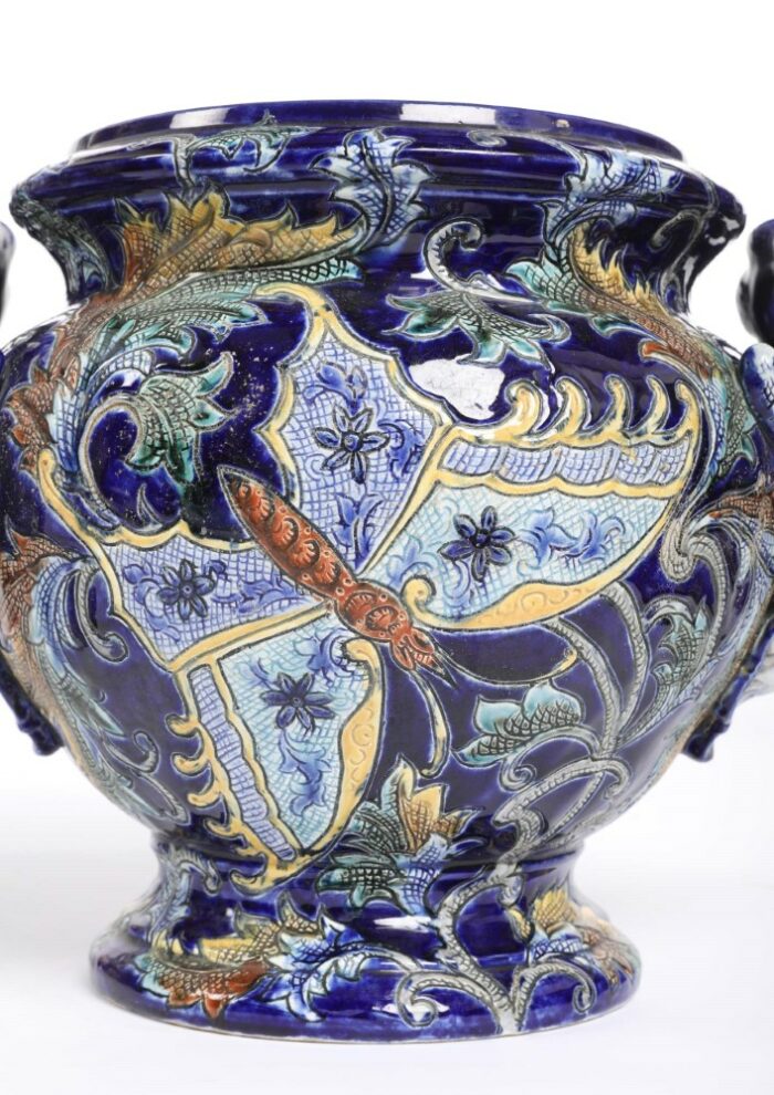 19th Century Blue Majolica Jardinieres - Image 5