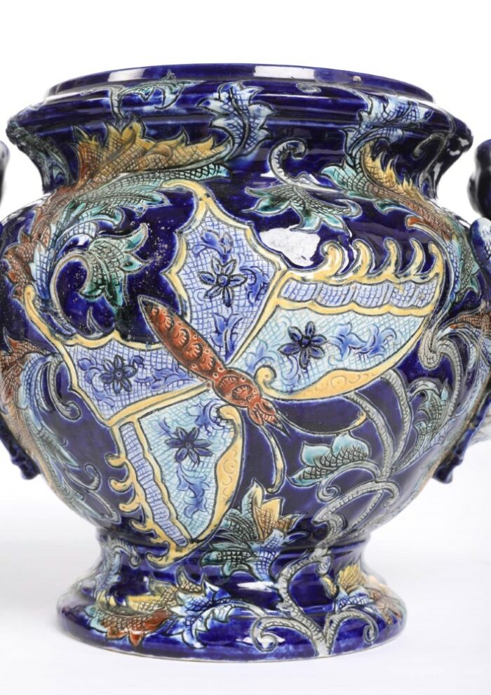 19th Century Blue Majolica Jardinaries 2208P D