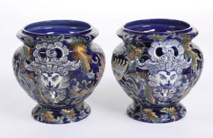 19th Century Blue Majolica Jardinieres - Image 6