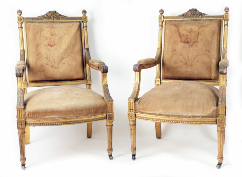 19th Century French Pair Louis XVI Salon Chairs 21L88Pb aaa scaled