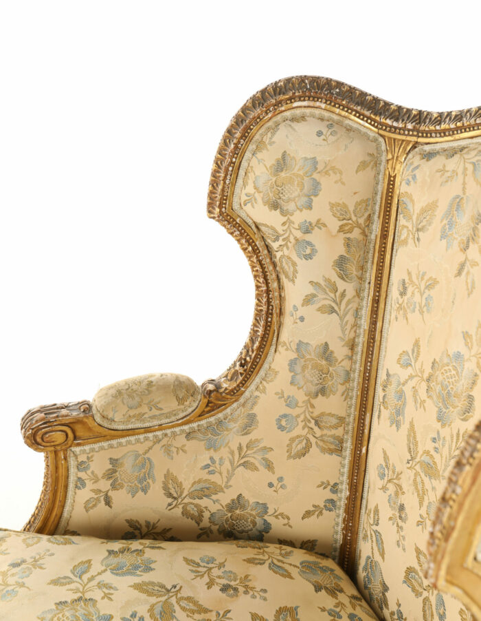 French Louis XVI Gilded Wing Chair - Image 3