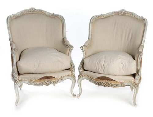 Pair-19th-Century-French-Decorated-Louis-XV-Bergère-Armchairs