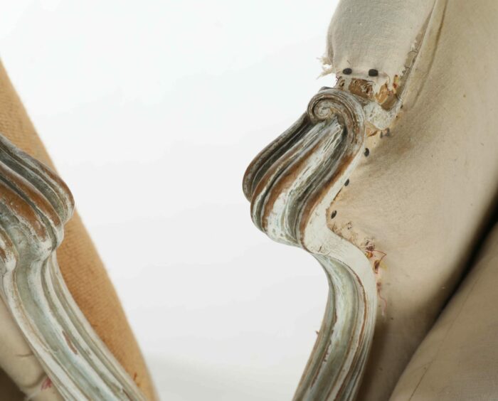 Pair 19th Century French Decorated Louis XV Bergère Armchairs - Image 4