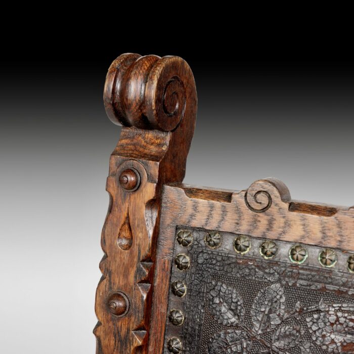 19th Century French Oak X-frame Arm Chair - Image 3