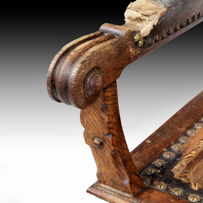 19th Century French Oak X-frame Arm Chair - Image 10