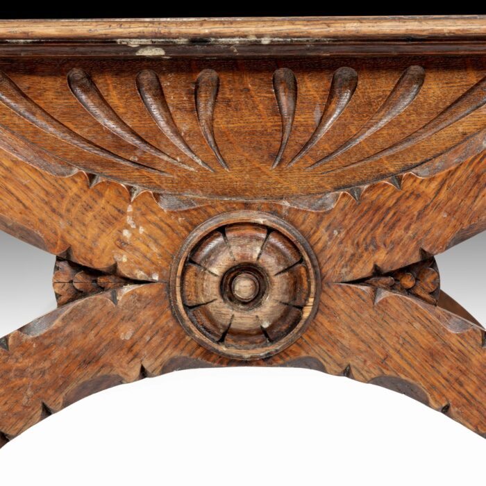 19th Century French Oak X-frame Arm Chair - Image 7