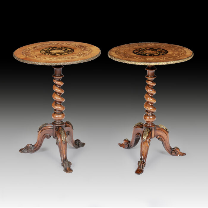 Matched Pair 19th Century Marquetry Occasional Tables