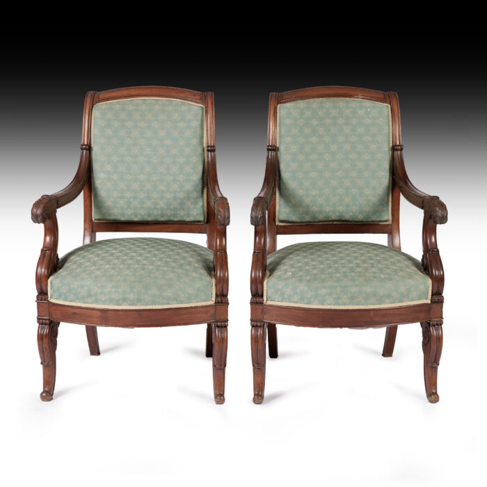 Pair French Empire Carver Chairs