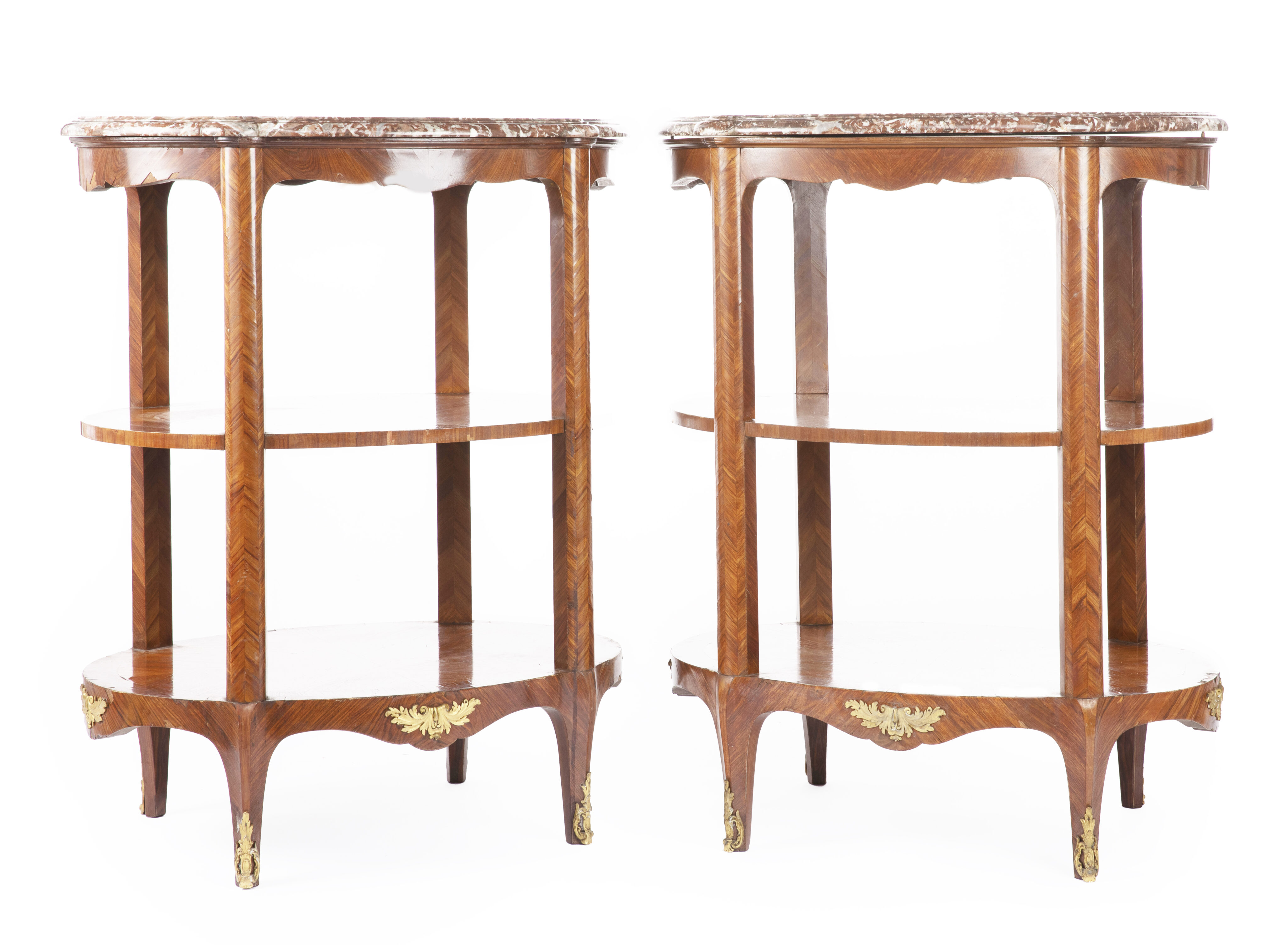 Pair French Louis XV Etagere Tables Antique 2147O A scaled