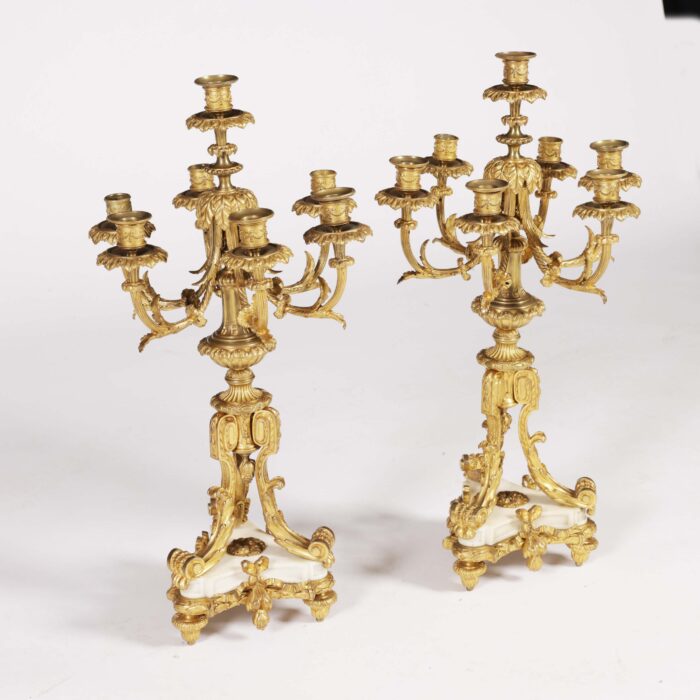 Pair Large Antique Candelabra Later Lamped - Image 8