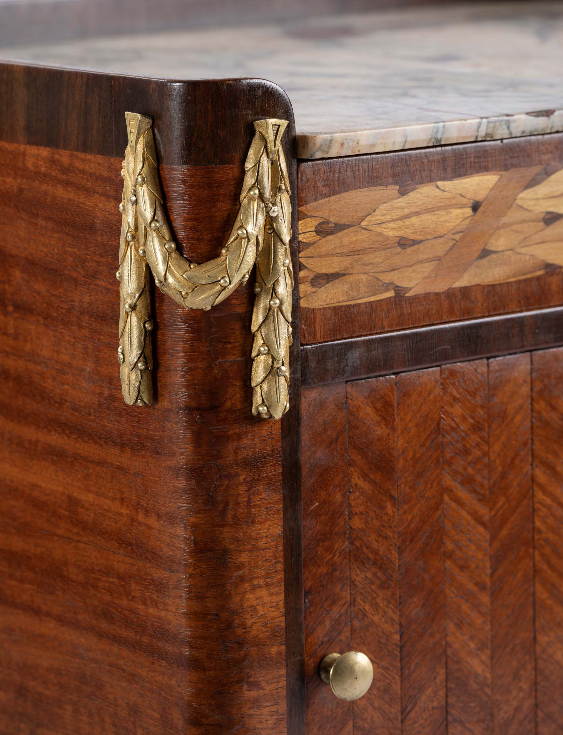 Pair 19th Century French Marquetry Bedsides 56 19th century French pair inlaid Louis XVI side tables
