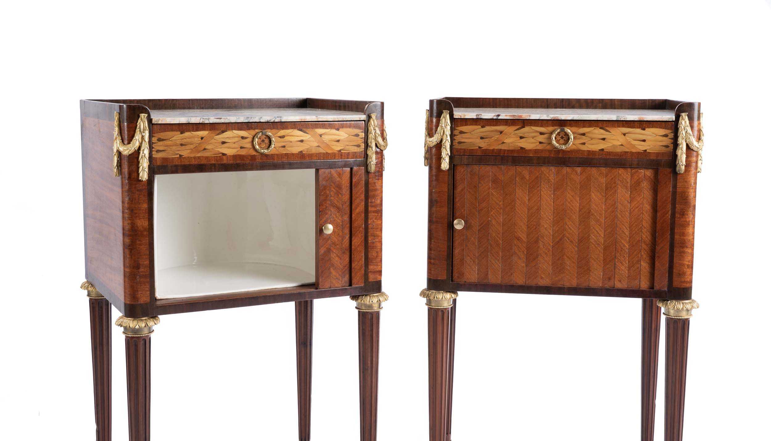 Pair 19th Century French Marquetry Bedsides 9 Pair 19th Century French Marquetry Bedsides - Image 5
