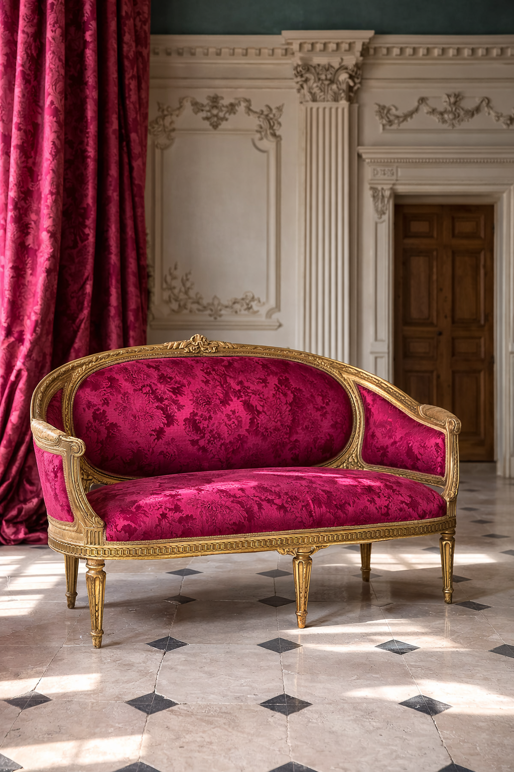 wallrocks chaise with silk damask