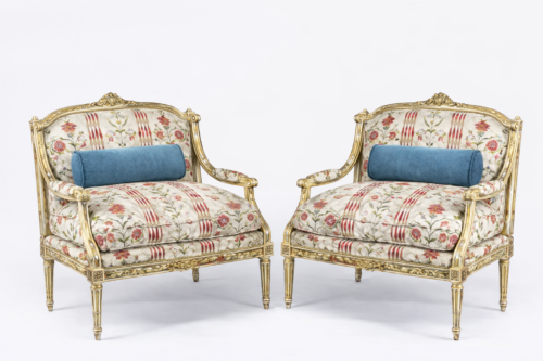 Pair French Armchairs Braquenie Fabric