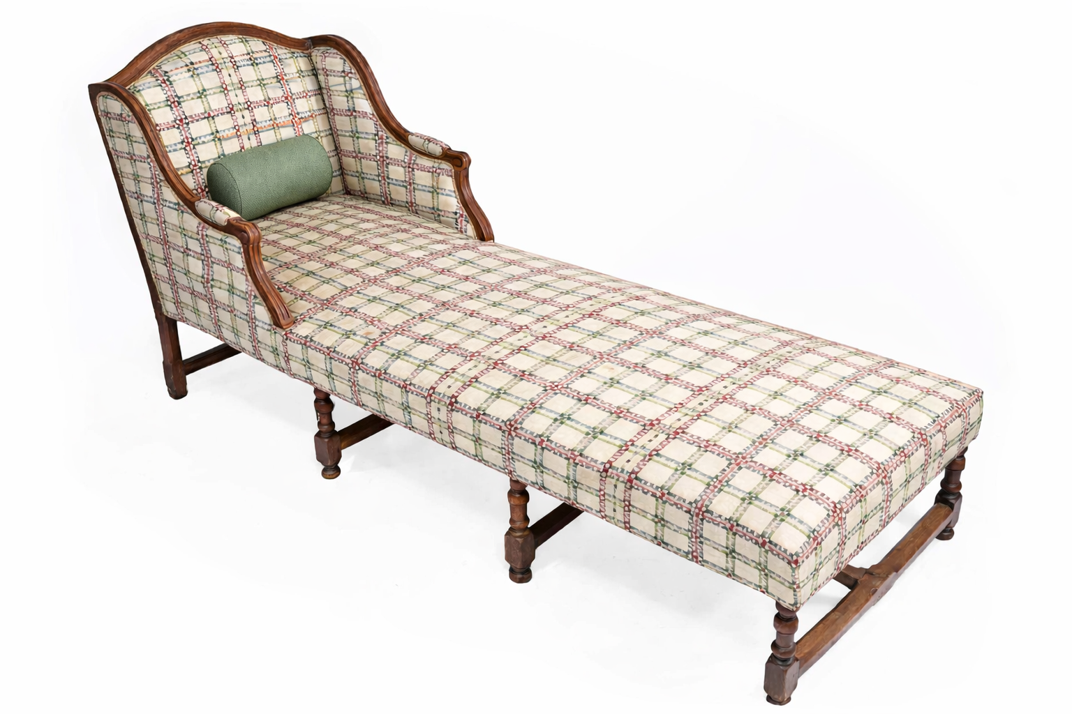 Upholstered chaise longue with plaid fabric