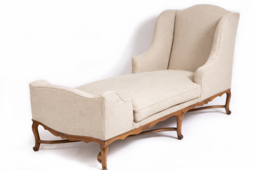 french provincial antique chaise longue linen