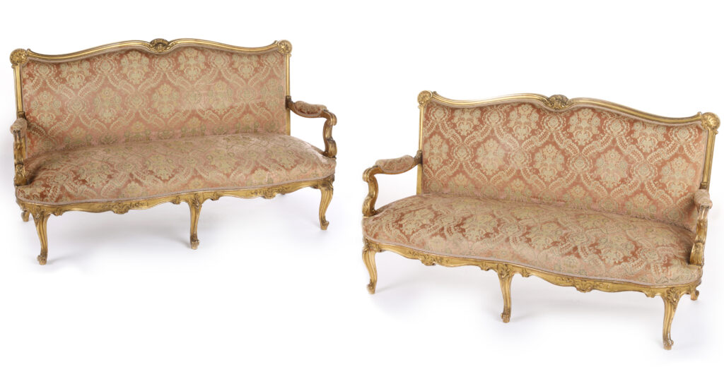 Decorating with Antique Furniture: Seeing the Potential in Period Pieces 21 Before and after photos of a pair of antique gilded sofas