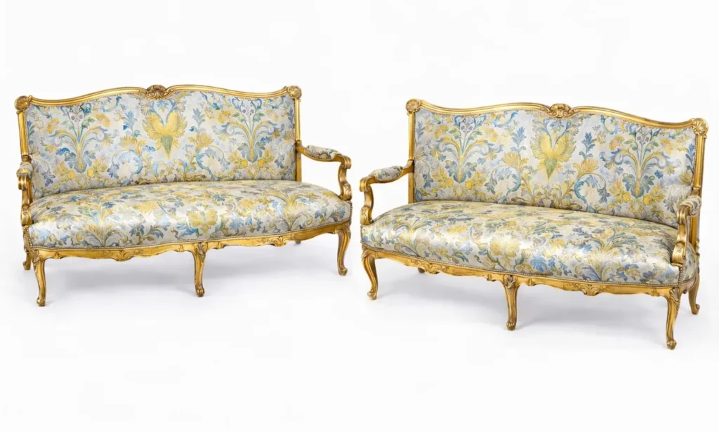 Decorating with Antique Furniture: Seeing the Potential in Period Pieces 22 This pair of Wallrocks sofas are reimagined in a silk brocade.