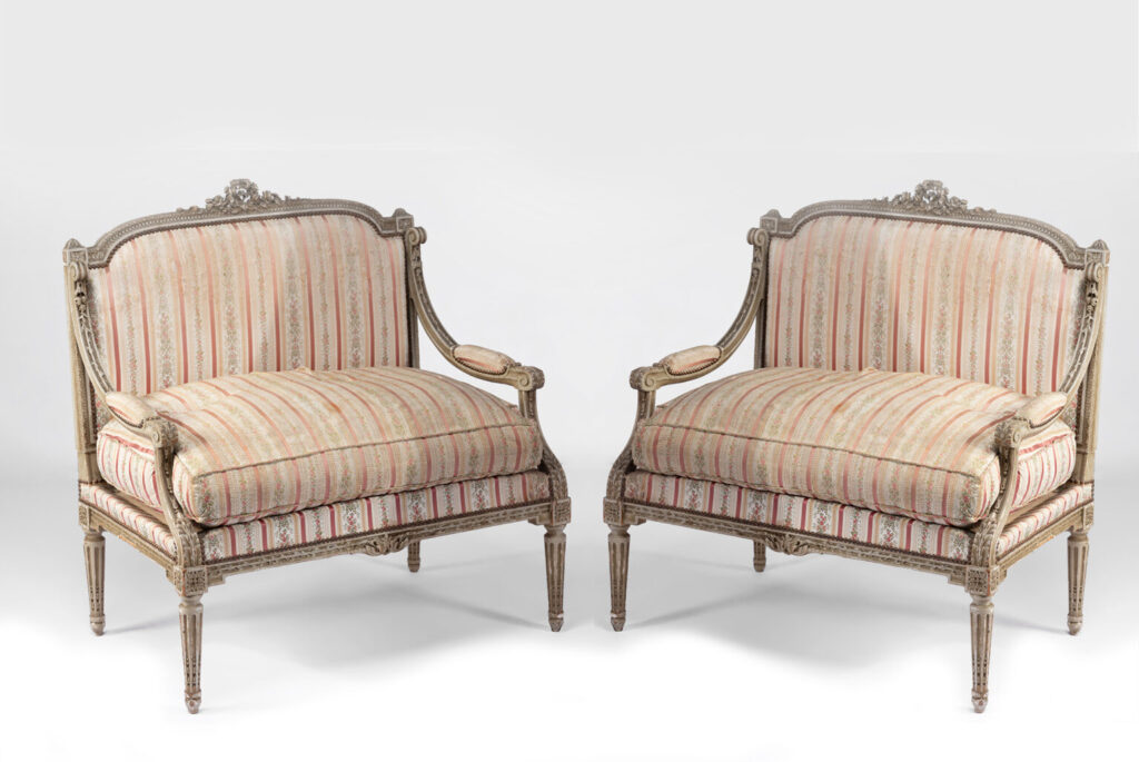 Decorating with Antique Furniture: Seeing the Potential in Period Pieces 5 pair of french antique armchairs prior to being re-upholstered